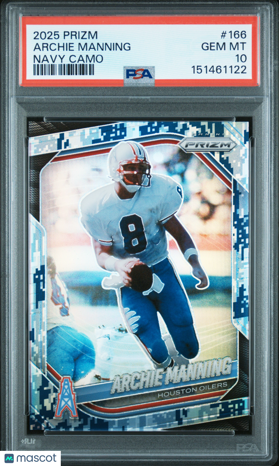 Archie Manning 2025 Prizm Navy Camo Prizm Houston Oilers 16/25 PSA 10