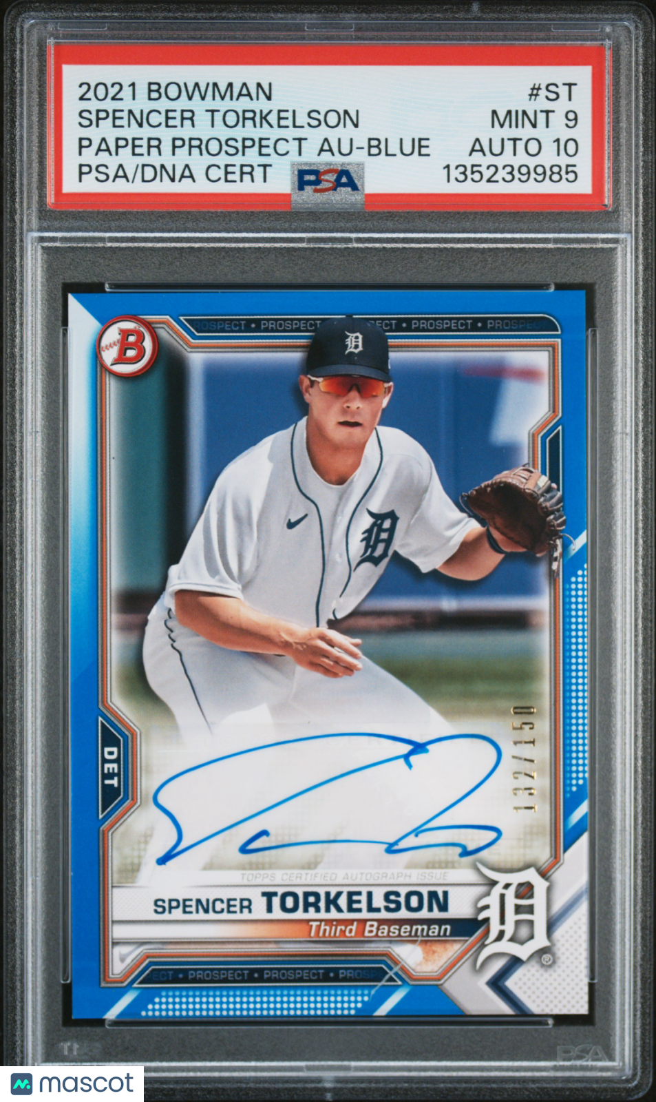 Spencer Torkelson 2021 Bowman Blue Auto Autograph RC Tigers 132/150 PSA 9 10