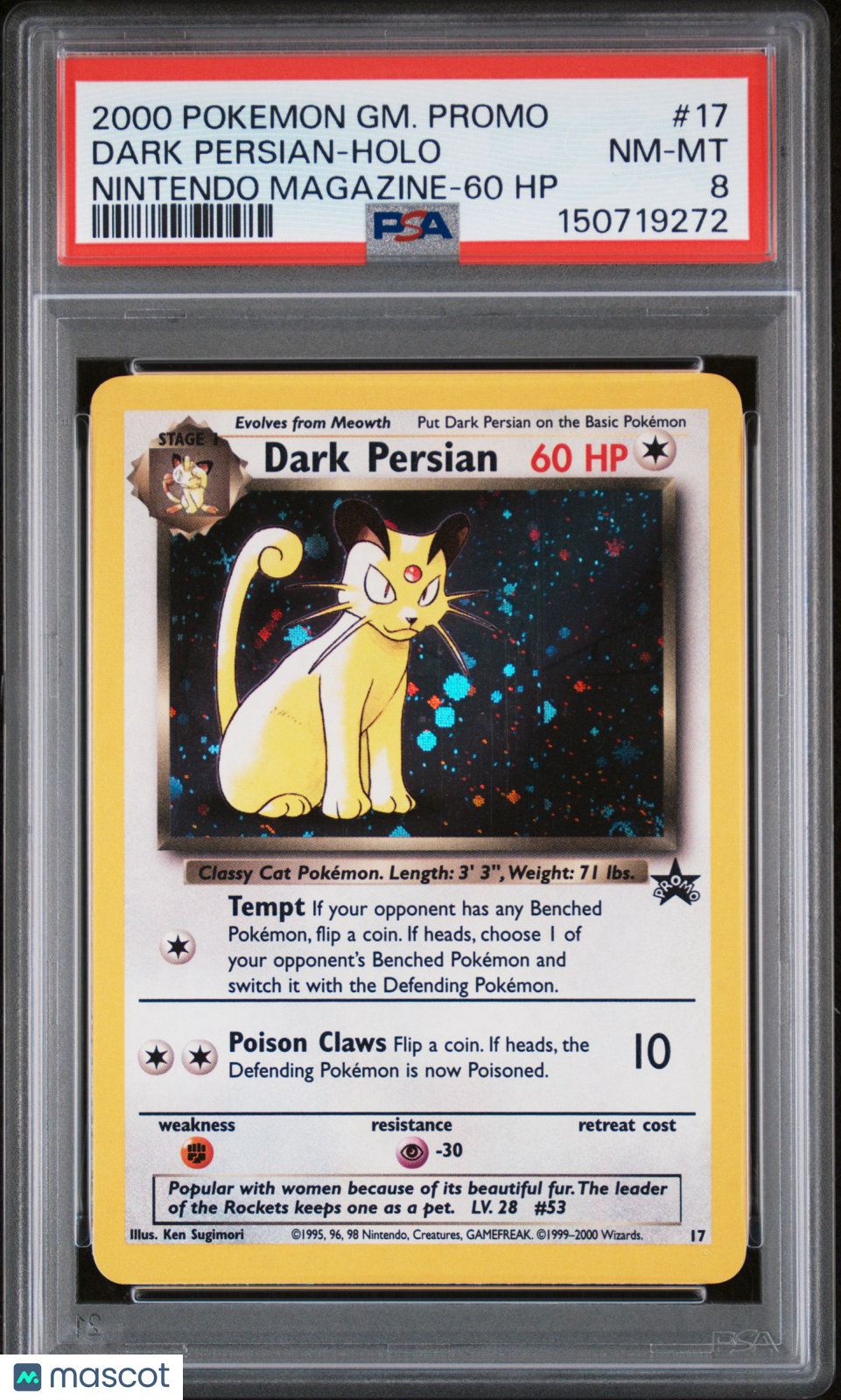 Dark Persian 2000 Pokemon Game Promo Holo Nintendo Magazine-60 HP PSA 8 #17