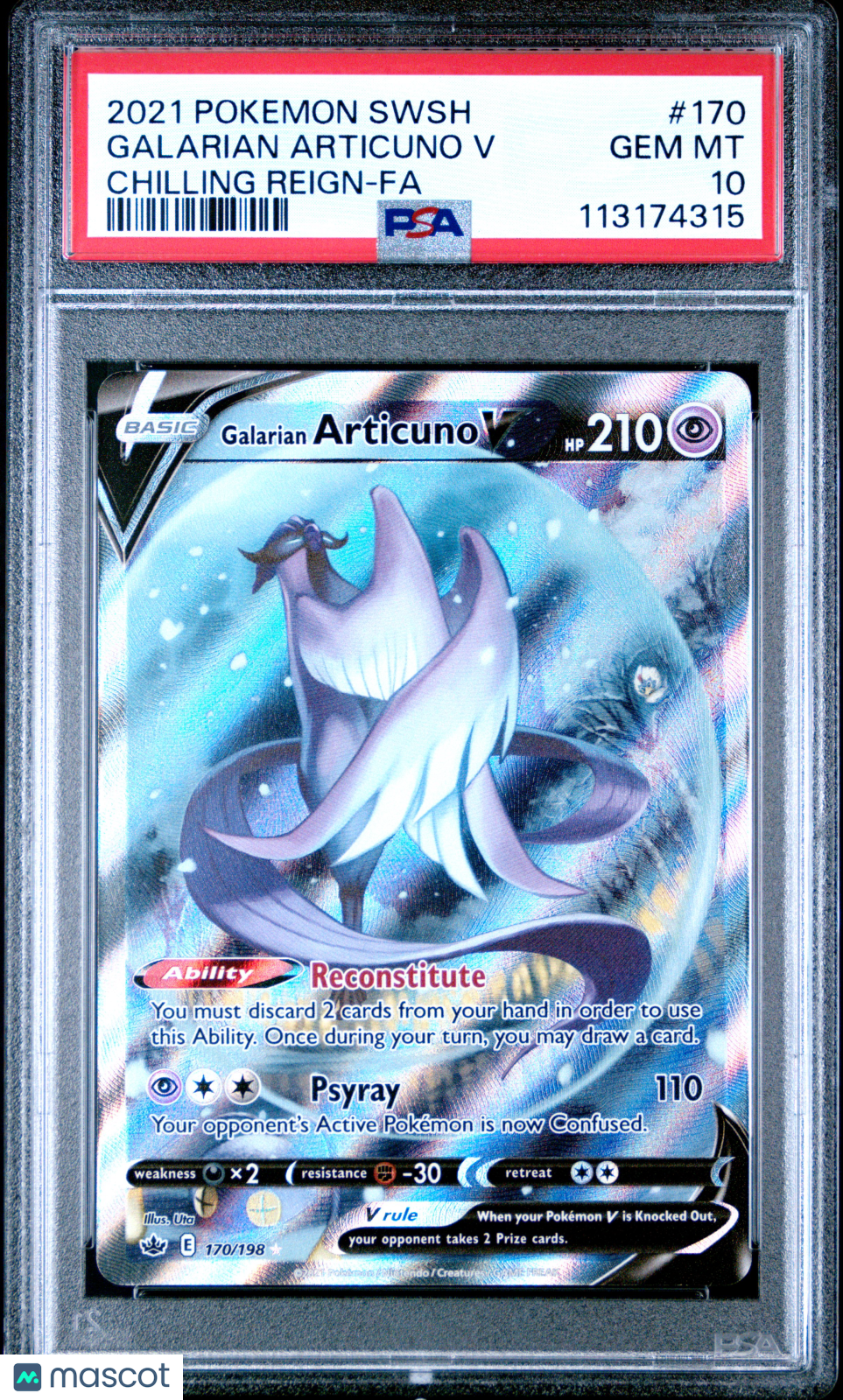 Galarian Articuno V 2021 Pokemon Sword & Shield Chilling Reign PSA 10 #170