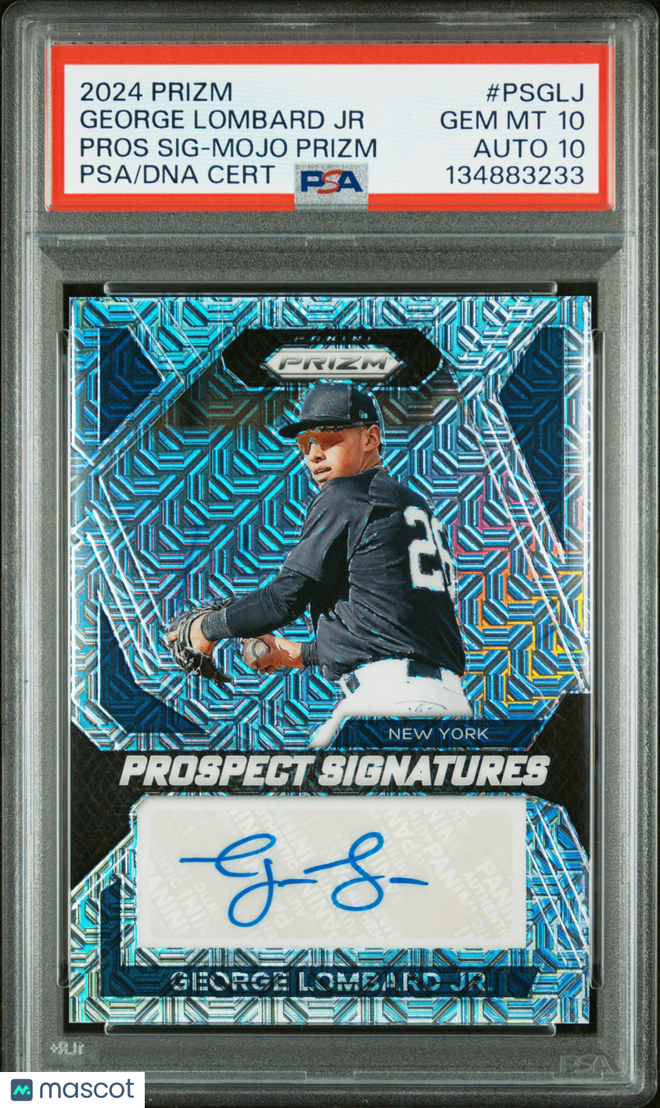 George Lombard Jr. 2024 Prizm Mojo Autograph RC Yankees 20/25 PSA 10 Auto 10