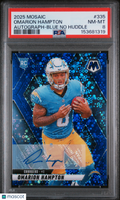 Omarion Hampton 2025 Mosaic Auto Autograph Blue No Huddle RC Chargers PSA 8