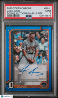 Jace Jung 2025 Topps Chrome Auto Autograph Rookie RC BLUE Tigers 82/150 PSA 9