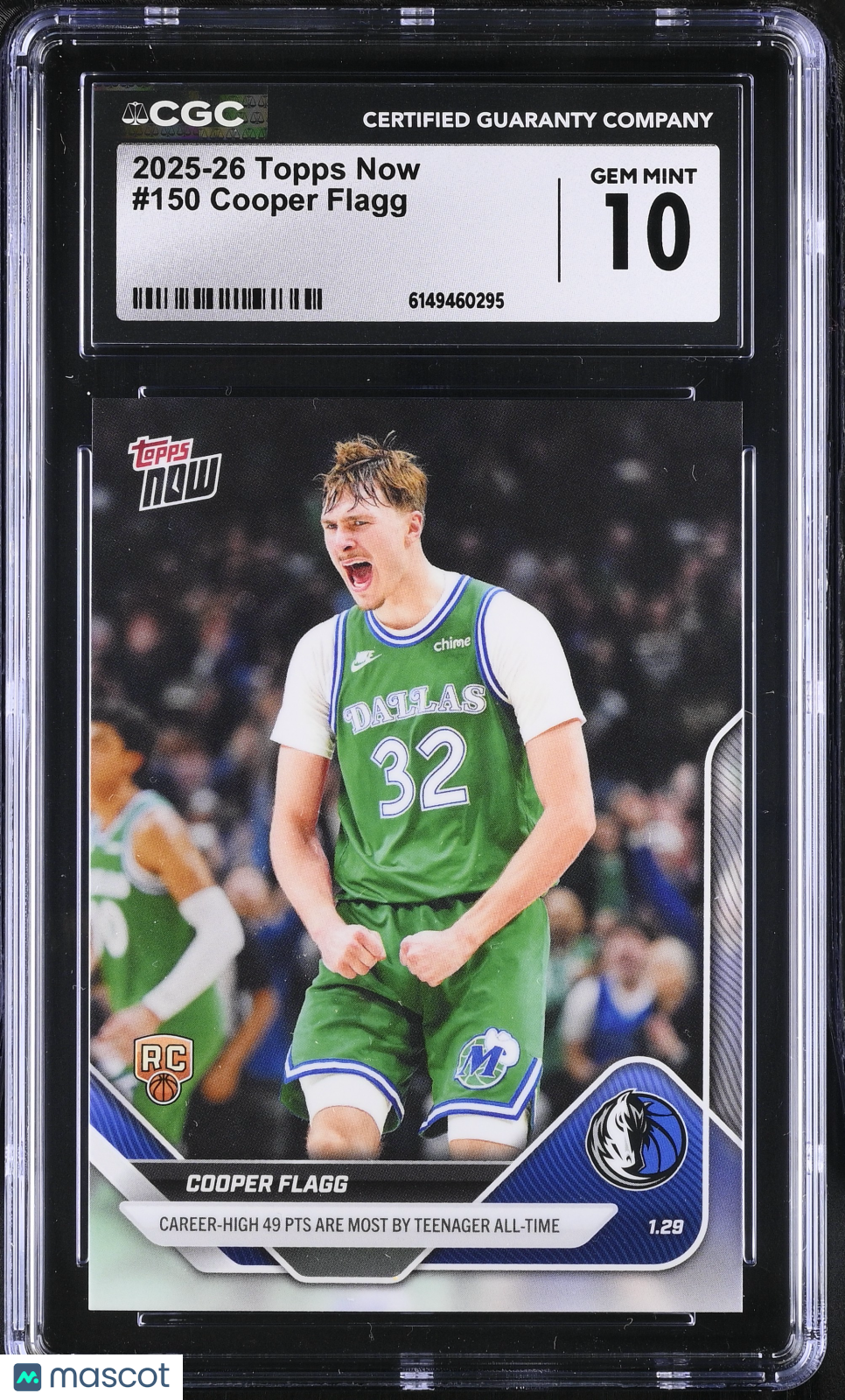 Cooper Flagg 2025-26 Topps Now Rookie RC Dallas Mavericks #150 CGC 10