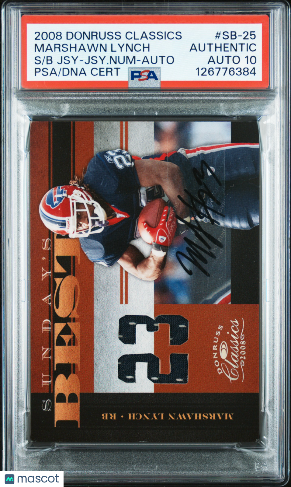 Marshawn Lynch 2008 Donruss Classics Auto Autograph Game Worn Patch Bills 3/25