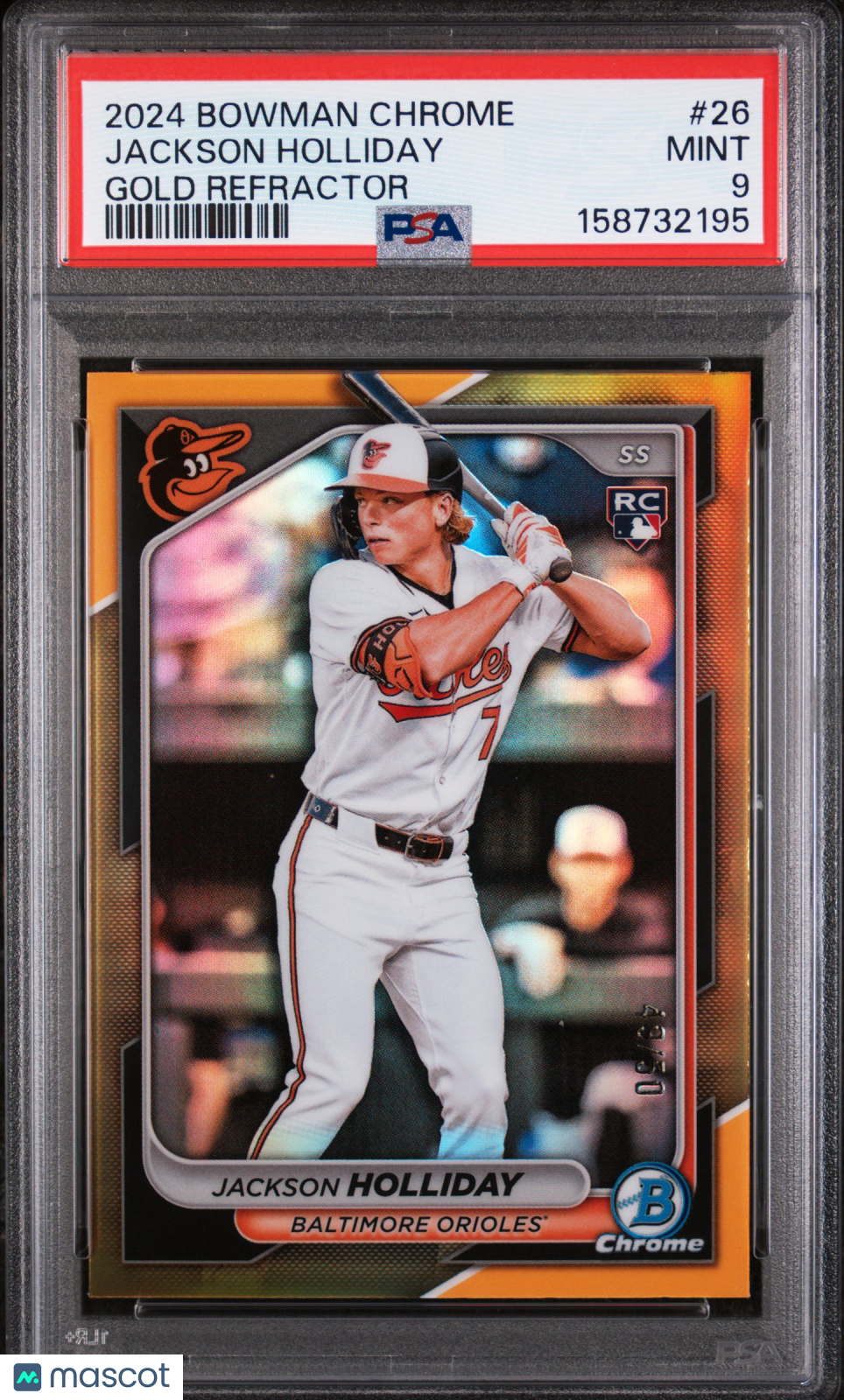 Jackson Holliday 2024 Bowman Chrome GOLD Refractor RC Orioles 49/50 PSA 9