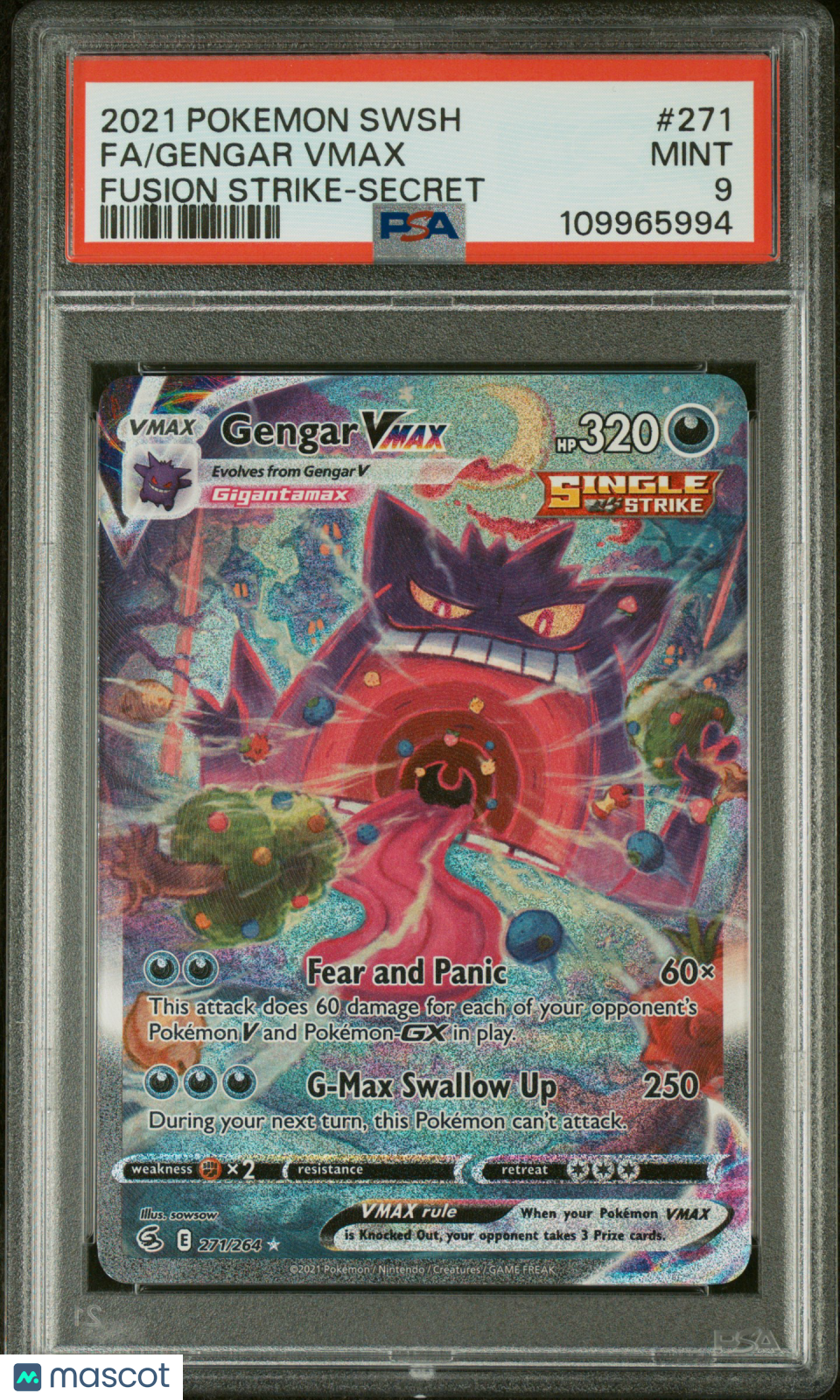 Gengar VMAX 2021 Pokemon Fusion Strike Secret rare PSA 9 #271