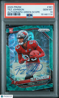 Tez Johnson 2025 Prizm Auto Autograph Green Scope RC Buccaneers 55/75 PSA 10