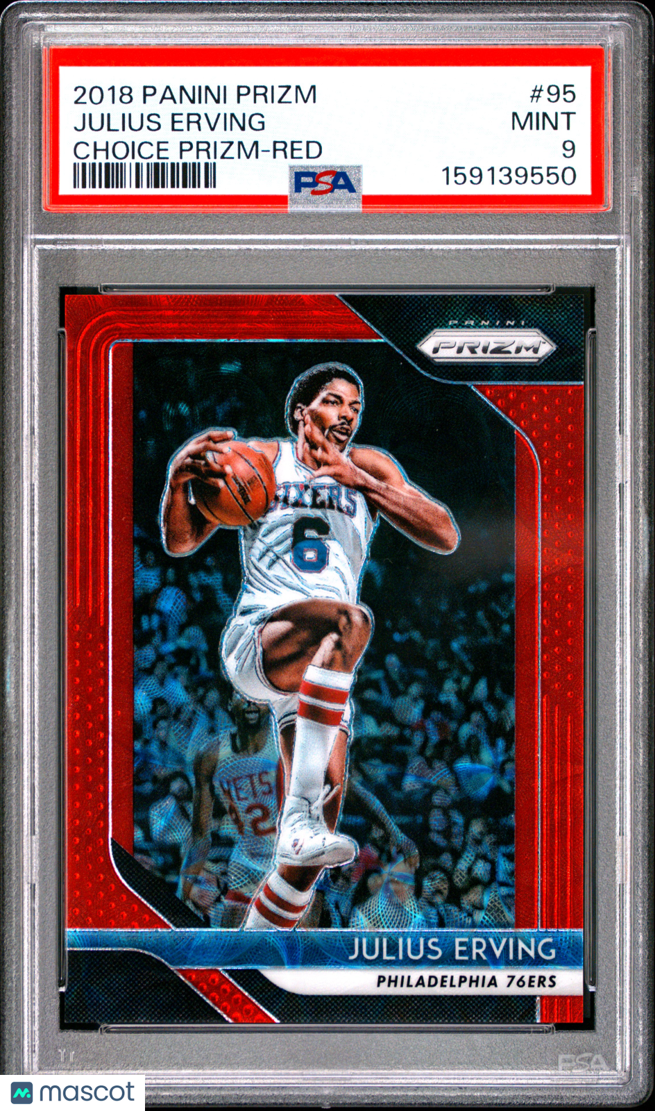 Julius Erving 2018-19 Prizm Red Choice Prizm Philadelphia 76ers 61/88 PSA 9