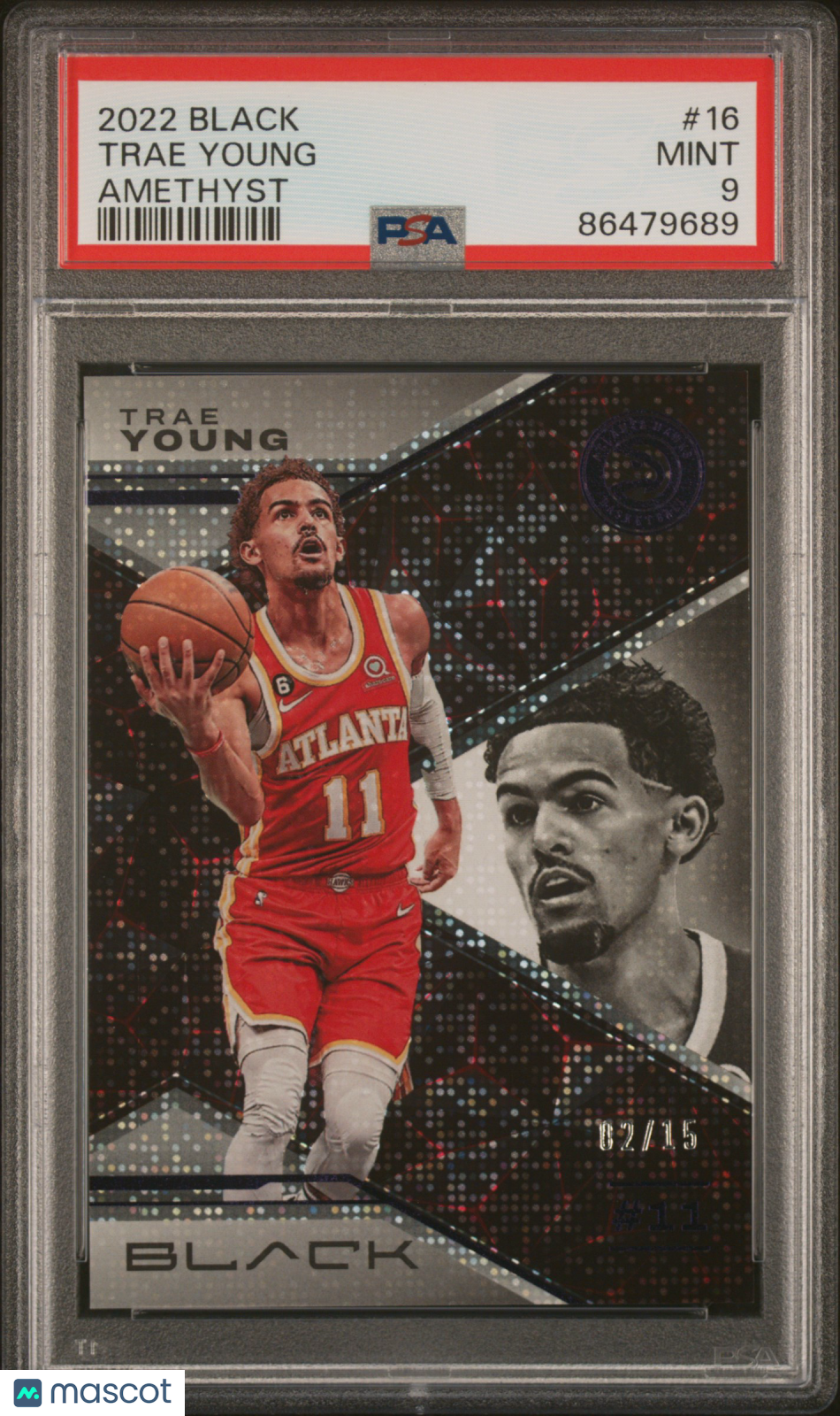 Trae Young 2022-23 Panini Black Amethyst Purple Atlanta Hawks 2/15 PSA 9
