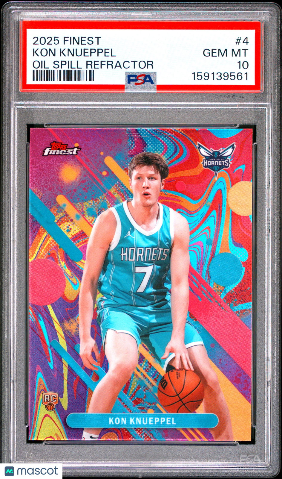 Kon Knueppel 2025 Topps Finest Oil Spill Refractor Rookie RC Hornets PSA 10