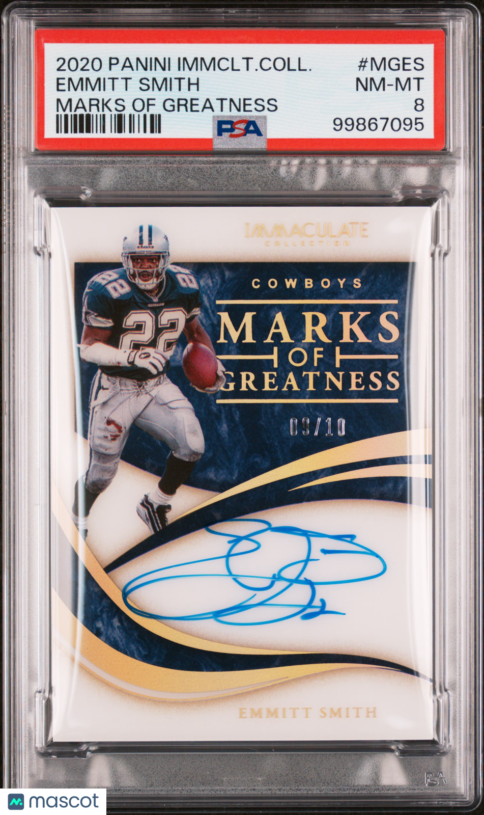 Emmitt Smith 2020 Immaculate On Card Auto Autograph Dallas Cowboys 9/10 PSA 8