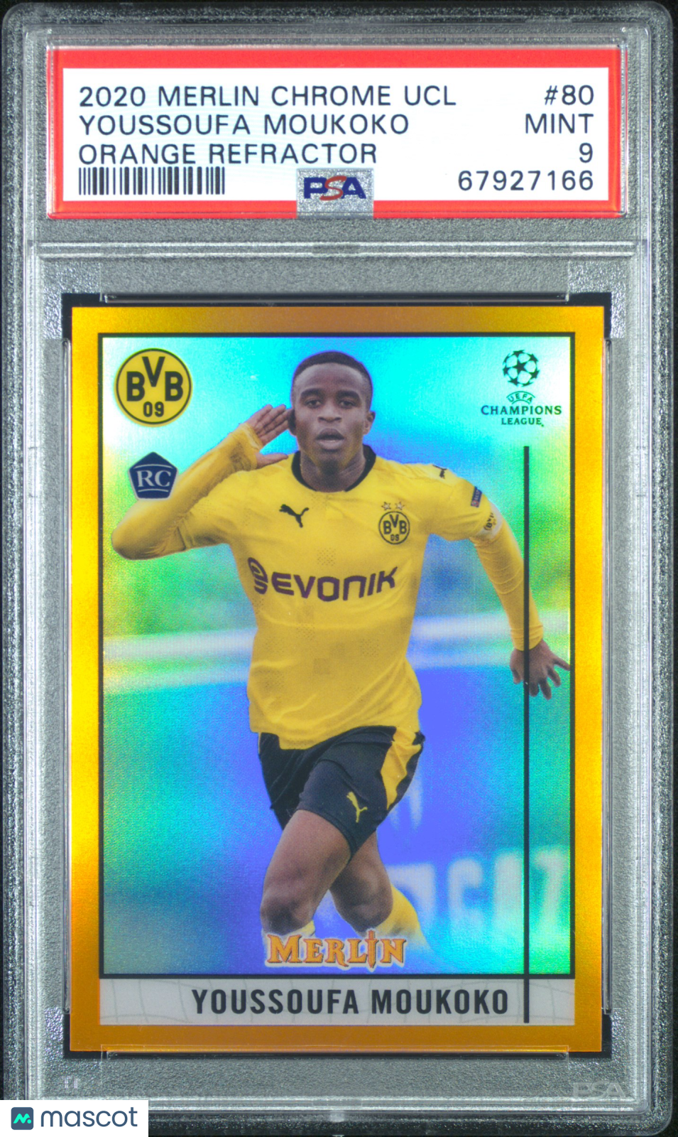 Youssoufa Moukoko 2020 Topps Chrome Orange Refractor RC Dortmund 22/25 PSA 9