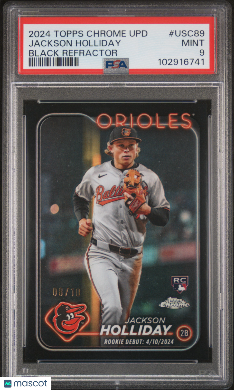 Jackson Holliday 2024 Topps Chrome Black Refractor RC Orioles 8/10 PSA 9