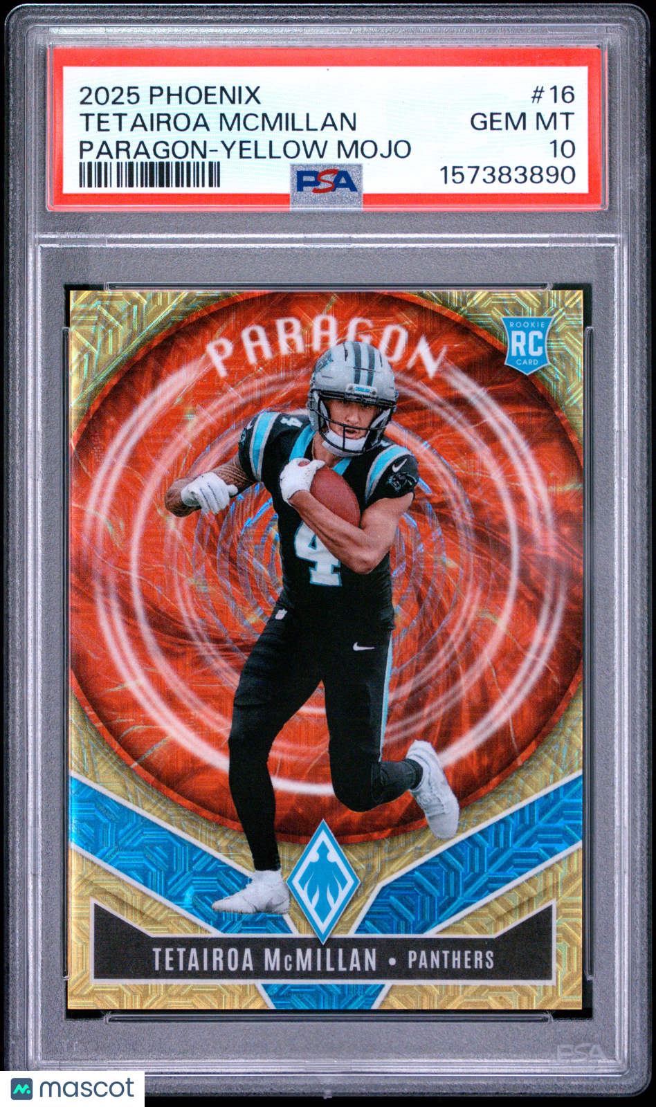 Tetairoa Mcmillan 2025 Phoenix Paragon Yellow Mojo RC Panthers 6/49 PSA 10