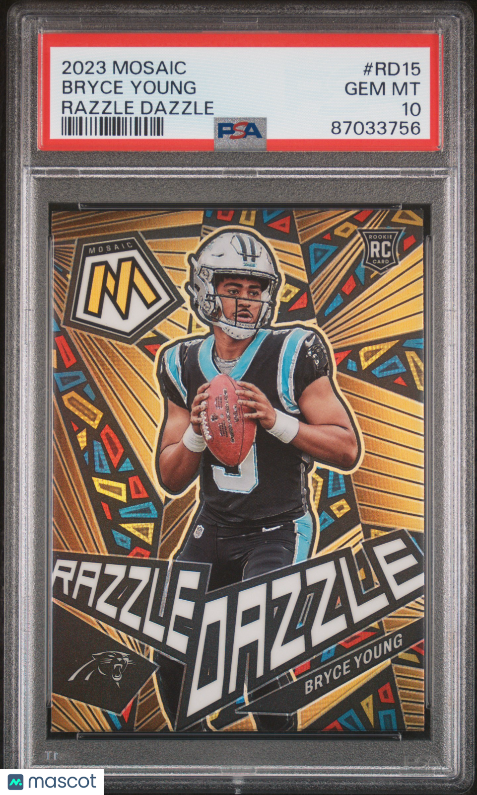 Bryce Young 2023 Mosaic Razzle Dazzle SSP CASE HIT Rookie Panthers PSA 10