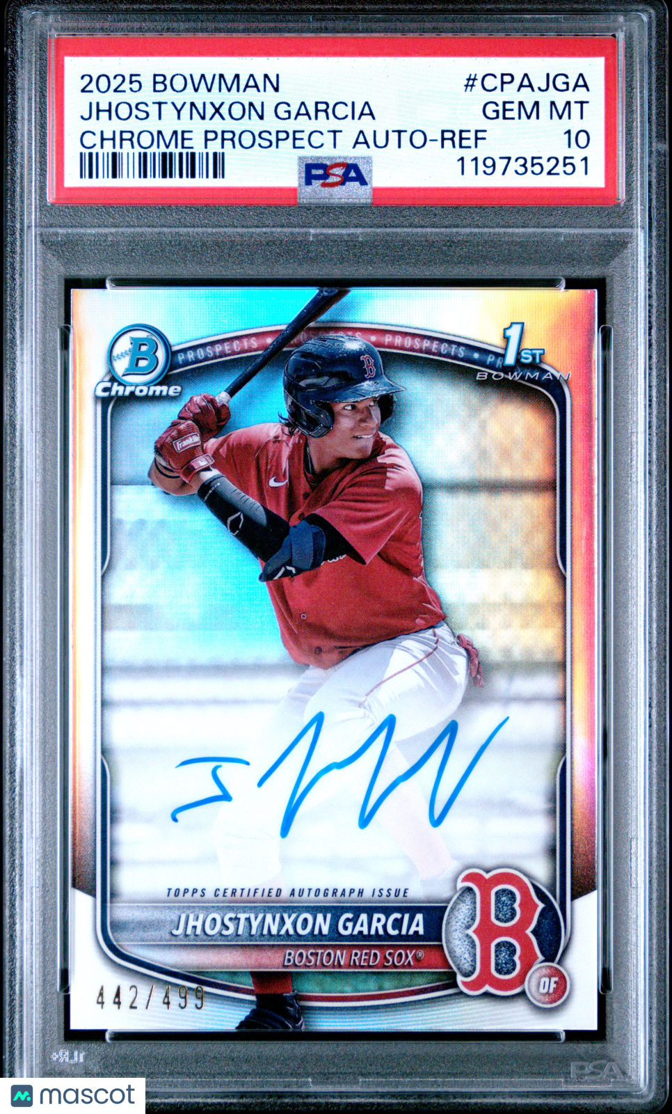 Jhostynxon Garcia 2025 Bowman Chrome 1st Auto Autograph Red Sox 442/499 PSA 10