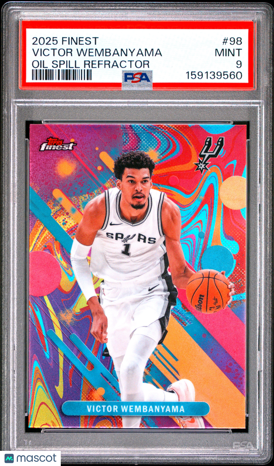 Victor Wembanyama 2025 Topps Finest Oil Spill Refractor Spurs #98 PSA 9