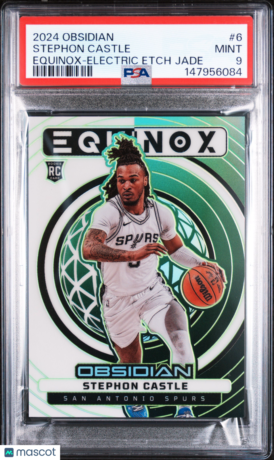 Stephon Castle 2024-25 Obsidian Equinox Green Jade RC 7/25 Spurs PSA 9