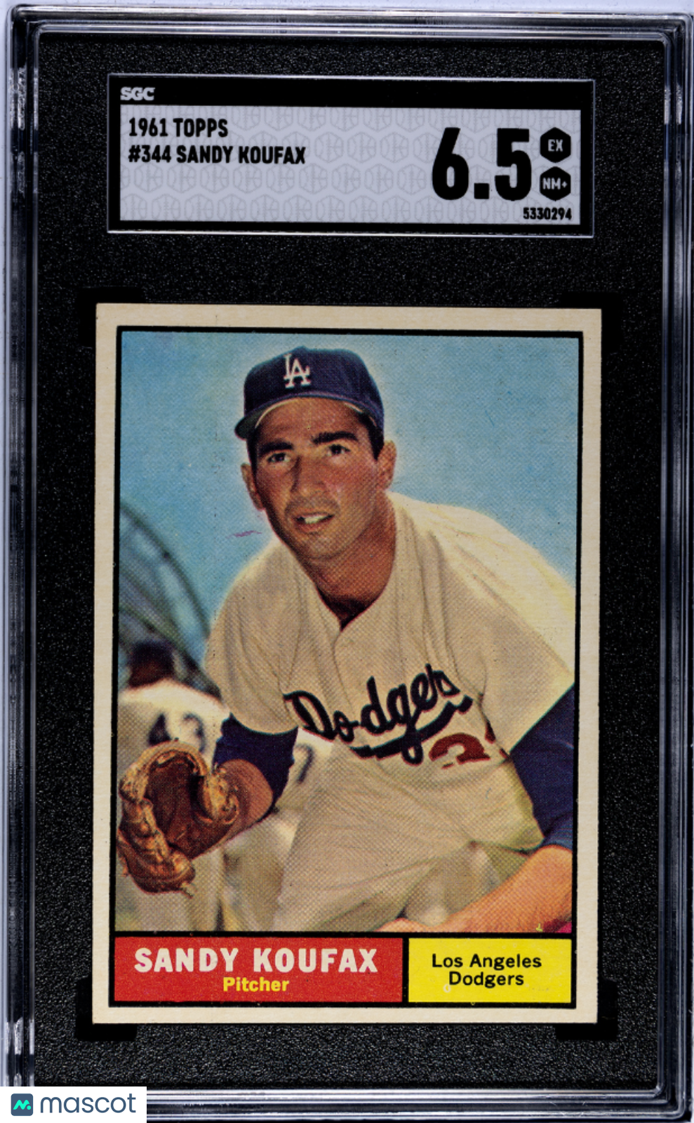 Sandy Koufax 1961 Topps Card Los Angeles Dodgers #344 SGC 6.5
