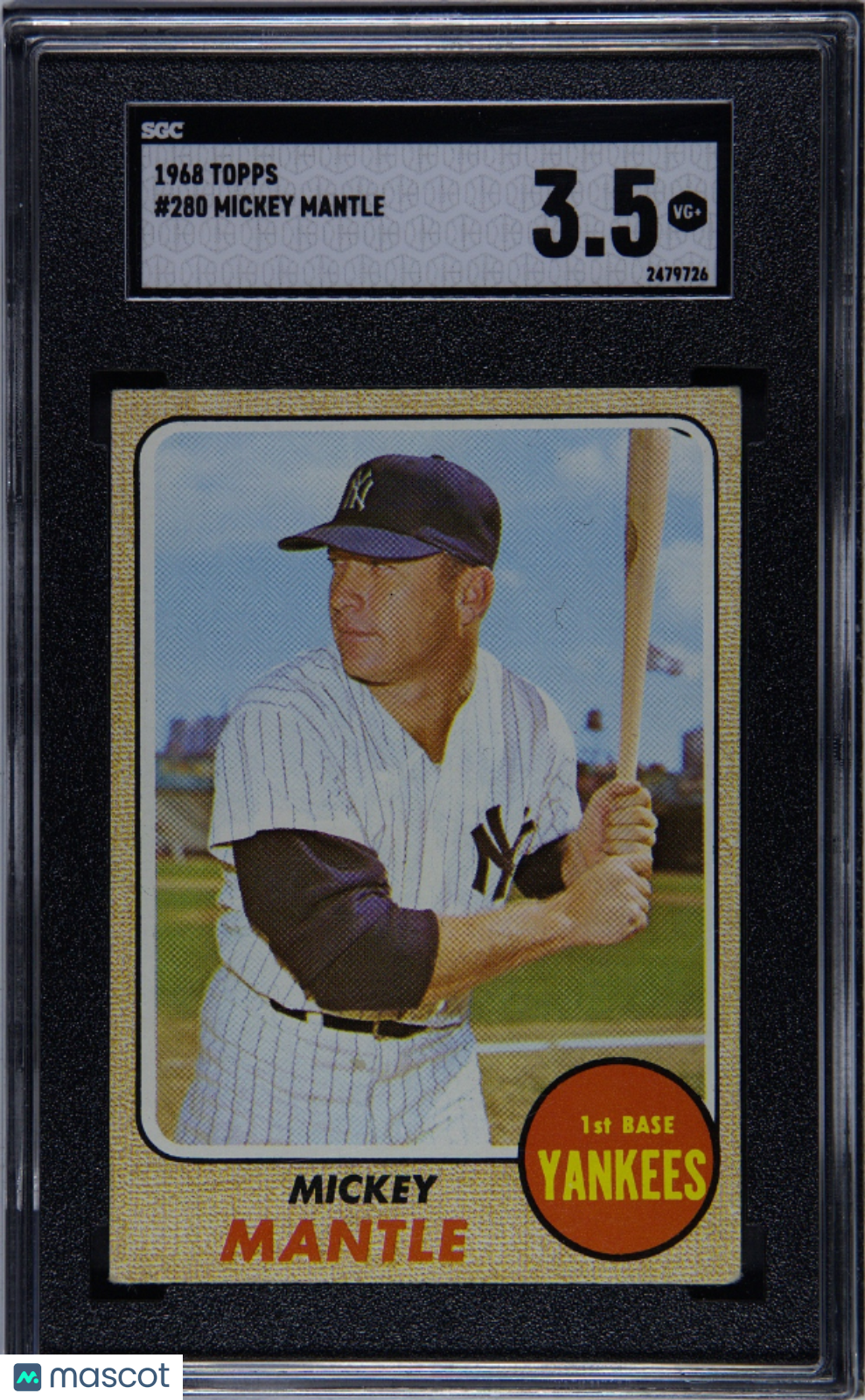 Mickey Mantle 1968 Topps Card New York Yankees #280 SGC 3.5