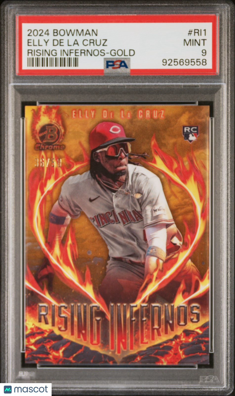 Elly De La Cruz 2024 Bowman Rising Infernos GOLD Rookie RC Reds 36/50 PSA 9