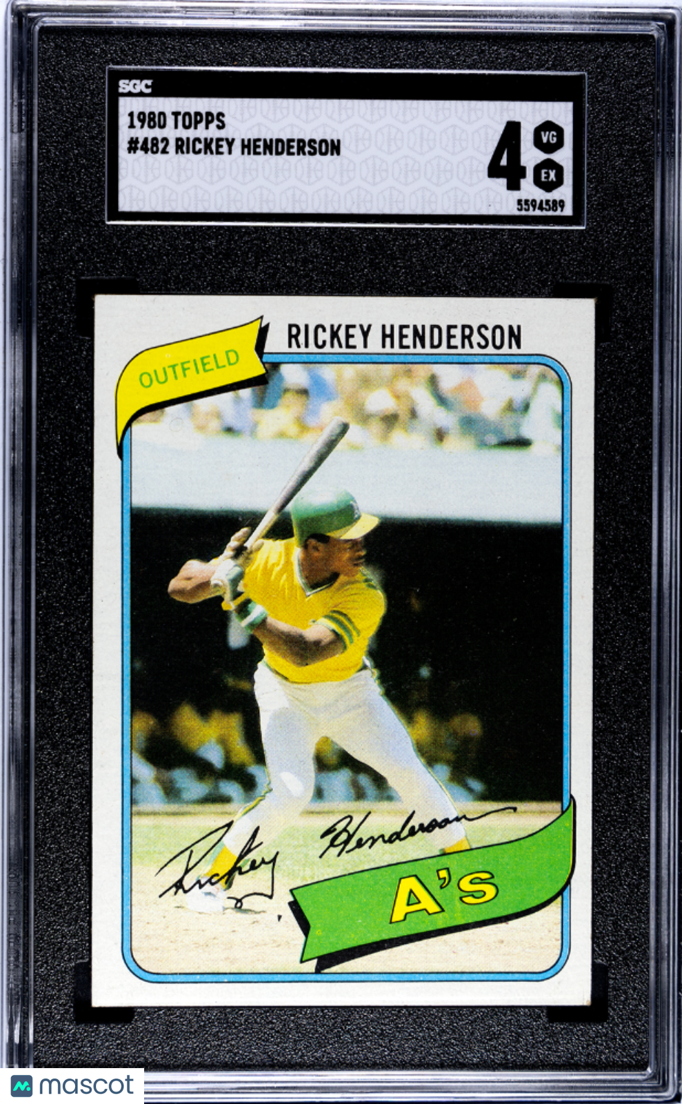 Rickey Henderson 1980 Topps Rookie RC Oakland Athletics #482 SGC 4