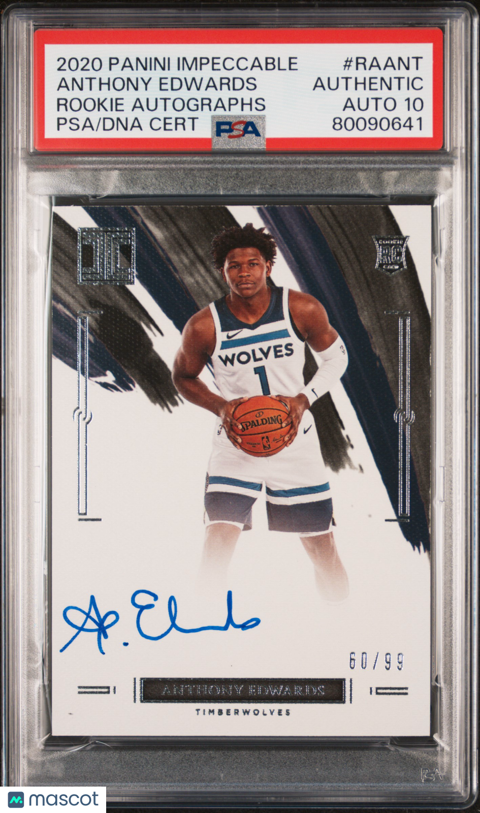 Anthony Edwards 2020 Impeccable Autograph RC Timberwolves 60/99 PSA Authentic 10