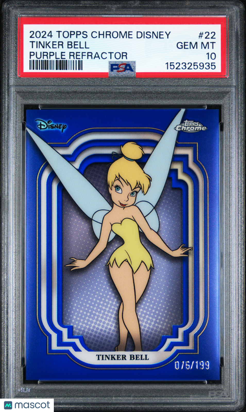 Tinker Bell 2024 Topps Chrome Disney Purple Refractor 76/199 #22 PSA 10