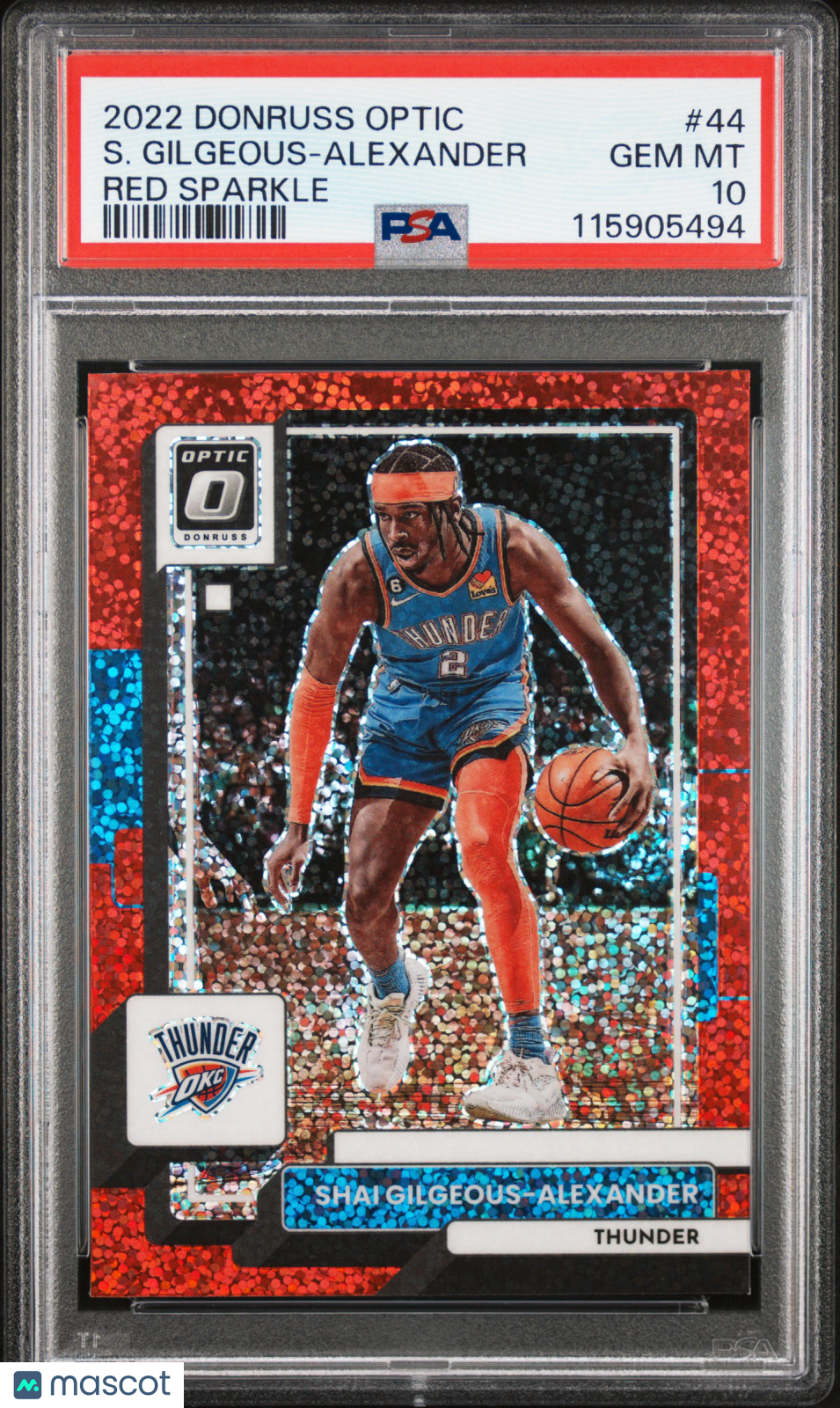 Shai Gilgeous-Alexander 2022-23 Optic Red Sparkle SSP OKC Thunder PSA 10