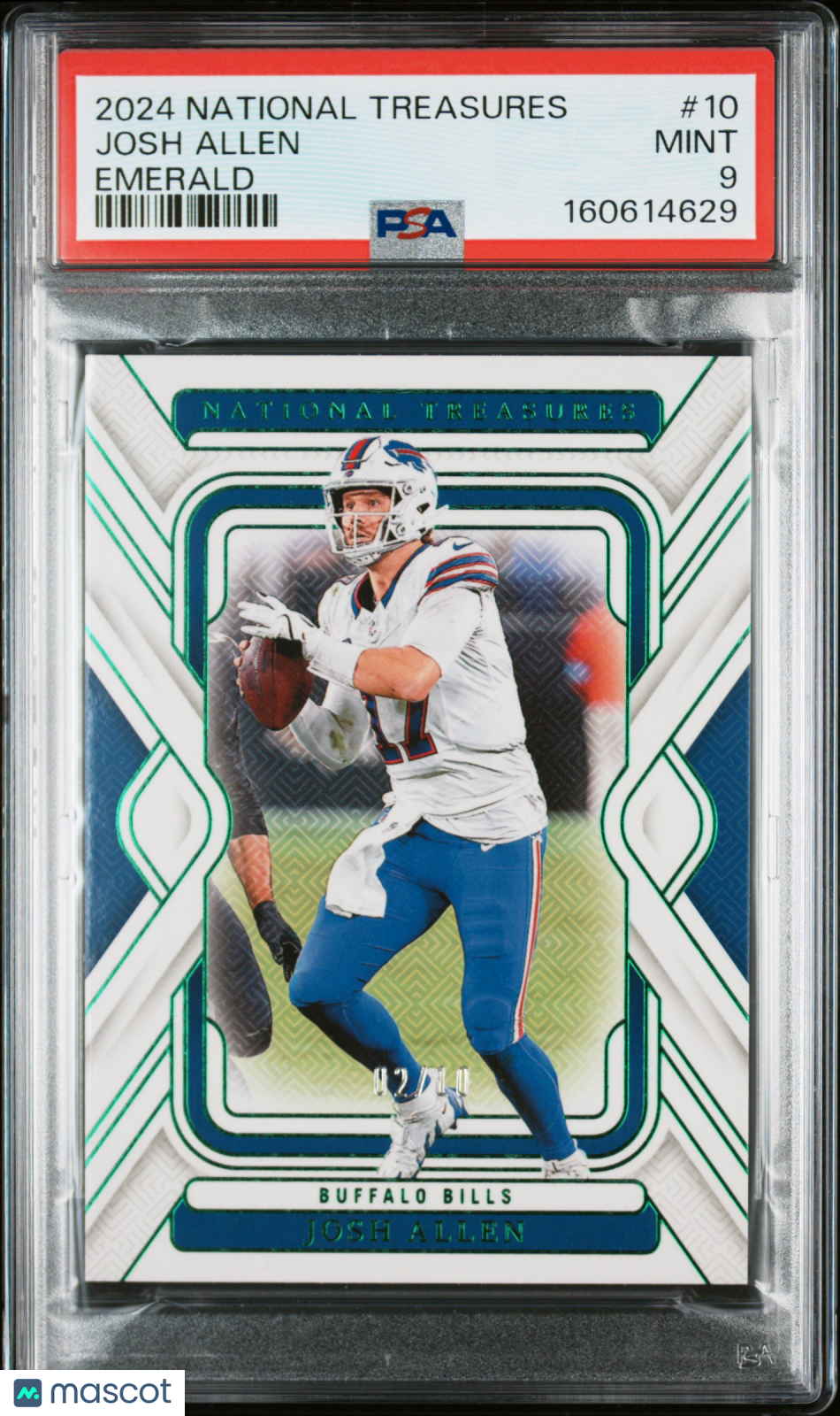 Josh Allen 2024 National Treasures Emerald Buffalo Bills 2/10 #10 PSA 9