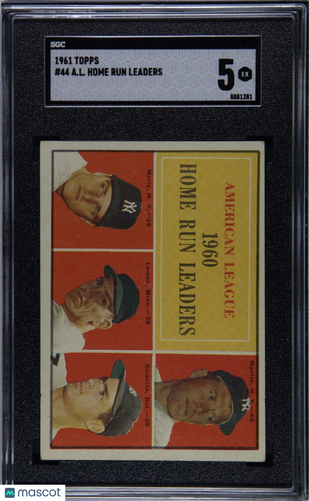 Mickey Mantle 1961 Topps A. L. Home Run Leaders New York Yankees #44 SGC 5
