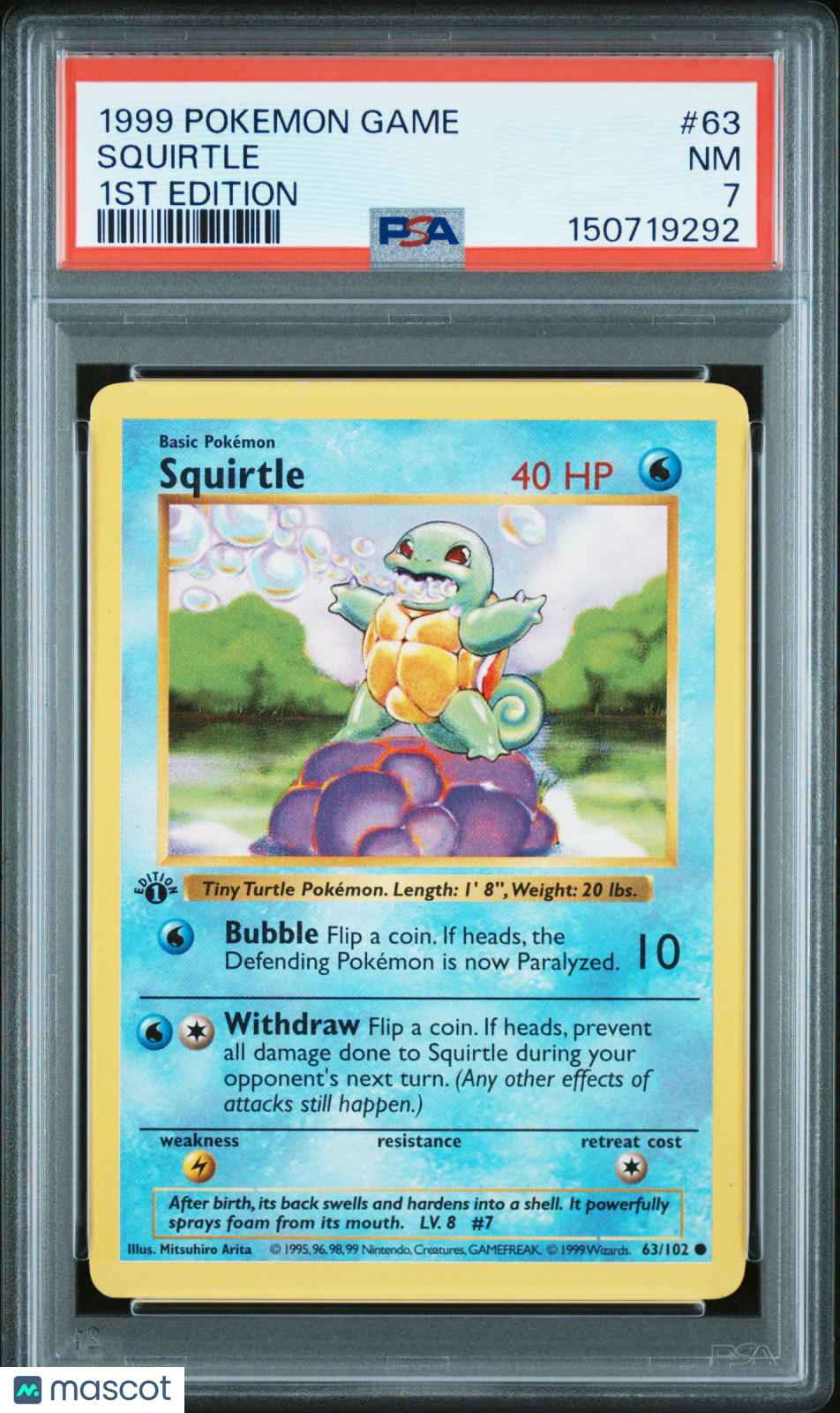 Squirtle 1999 Pokemon Game 1st Edition Shadowless PSA 7 #63
