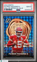 Patrick Mahomes II 2023 Zenith Zeal Of Approval Blue Prizm KC Chiefs PSA 10