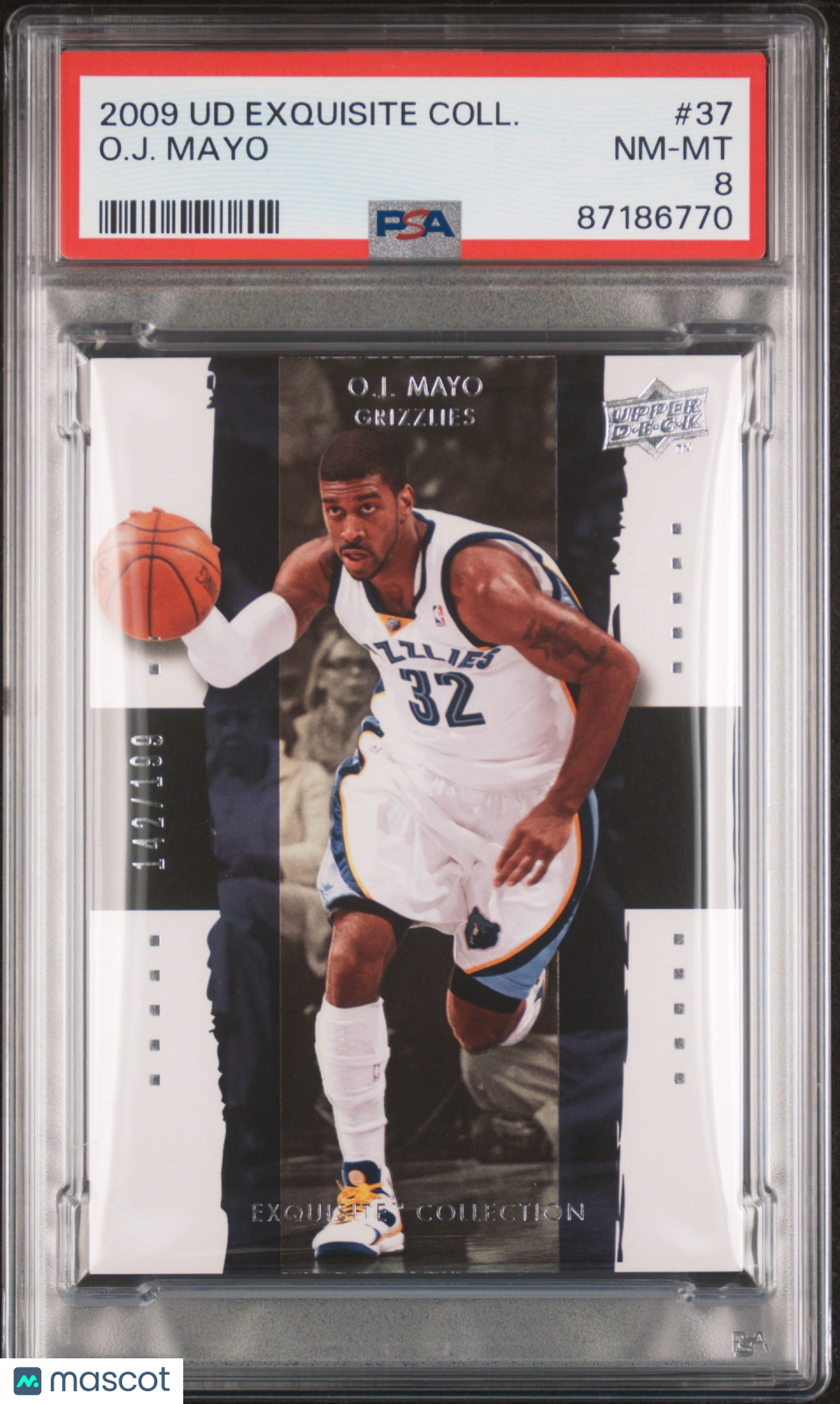 O. J. Mayo 2009 Upper Deck Exquisite Card Memphis Grizzlies 142/199 #37 PSA 8