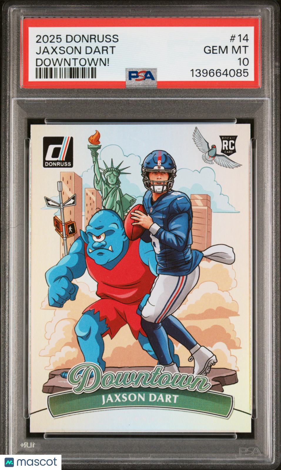 Jaxson Dart 2025 Donruss Downtown CASE HIT SSP New York Giants PSA 10