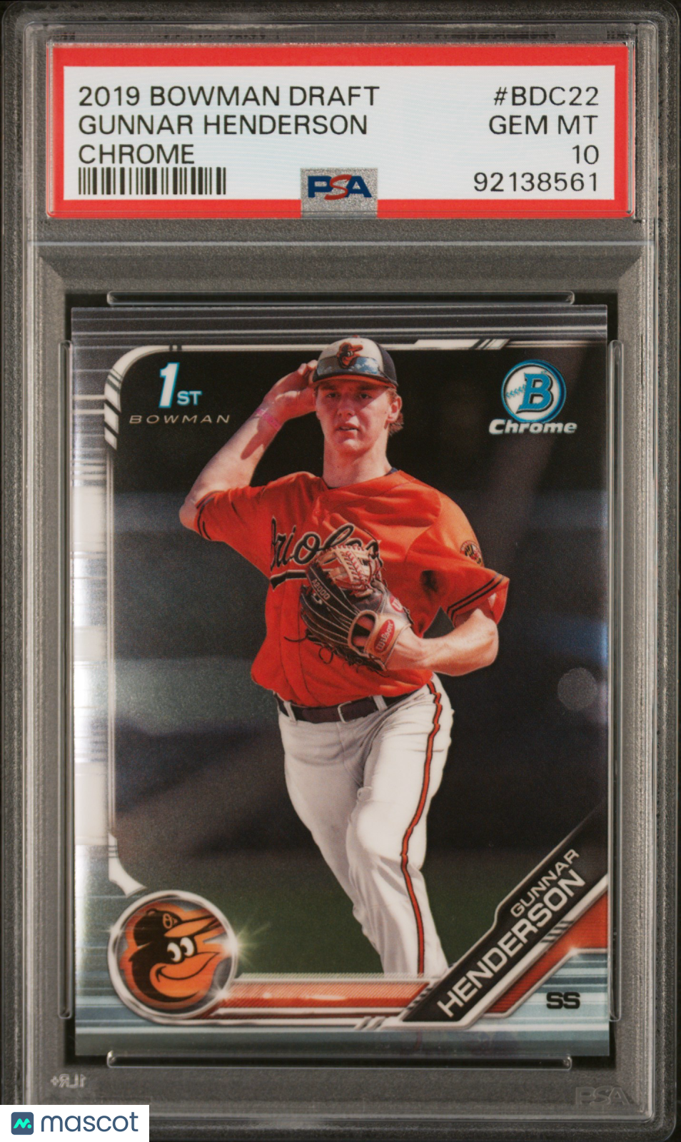 Gunnar Henderson 2019 Bowman Chrome 1st Rookie RC Baltimore Orioles PSA 10