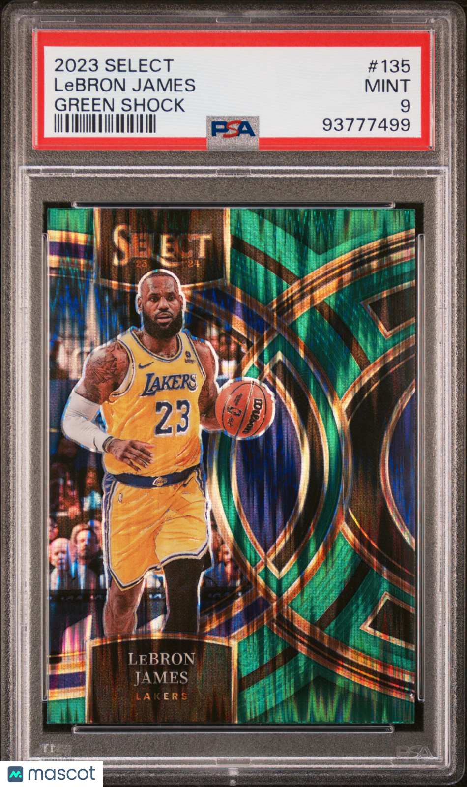 LeBron James 2023-24 Select Green Shock Prizm Los Angeles Lakers #135 PSA 9