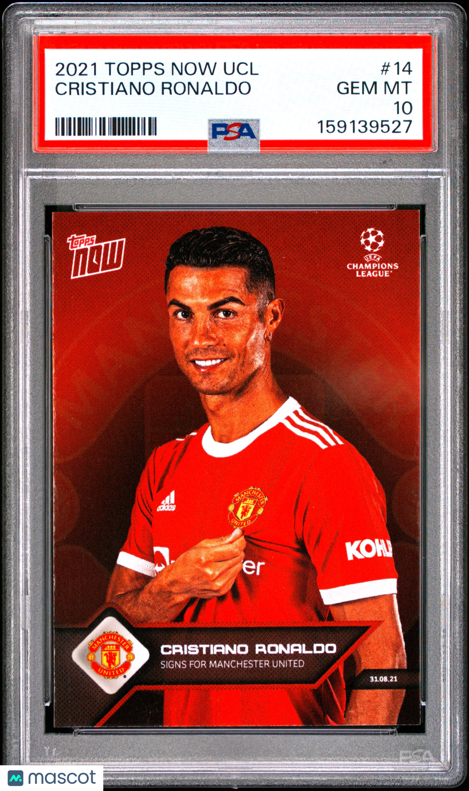 Cristiano Ronaldo 2021 Topps Now UEFA Champions League #14 Manchester PSA 10