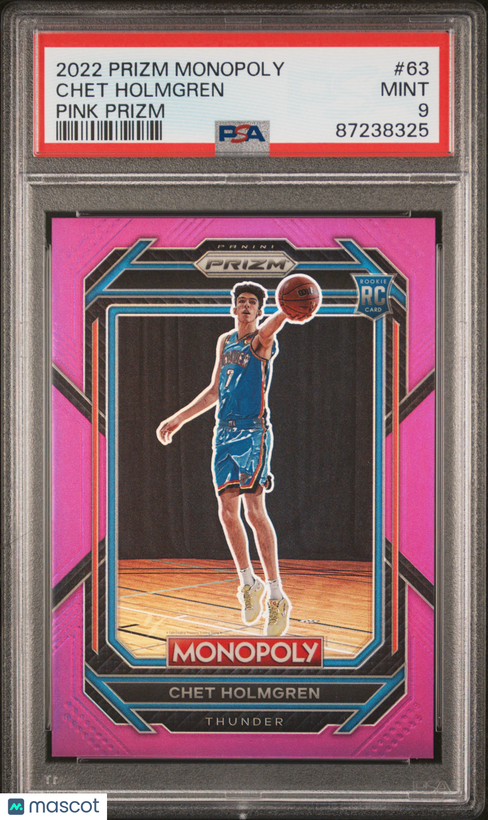 Chet Holmgren 2022-23 Prizm Monopoly Pink Prizm Rookie RC OKC Thunder PSA 9