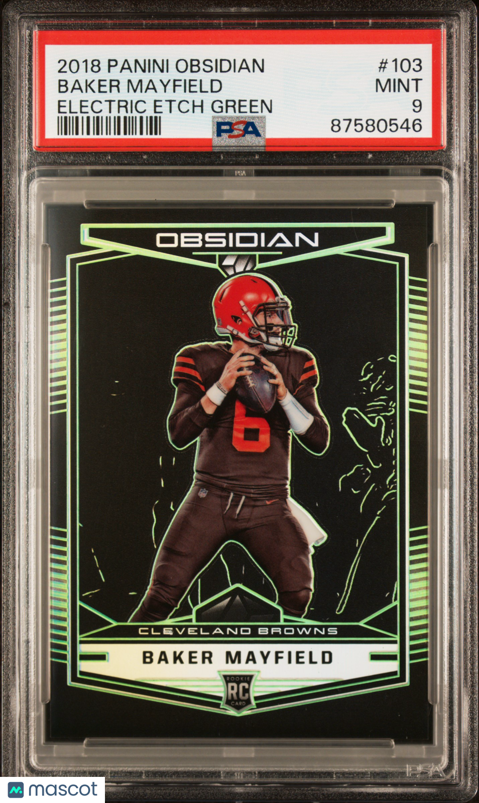 Baker Mayfield 2018 Obsidian Green Etch RC Rookie Browns 16/25 PSA 9