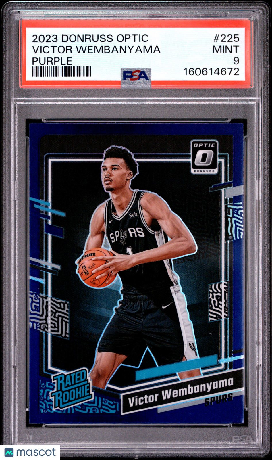 Victor Wembanyama 2023-24 Optic Rated Rookie Purple RC Spurs #225 PSA 9