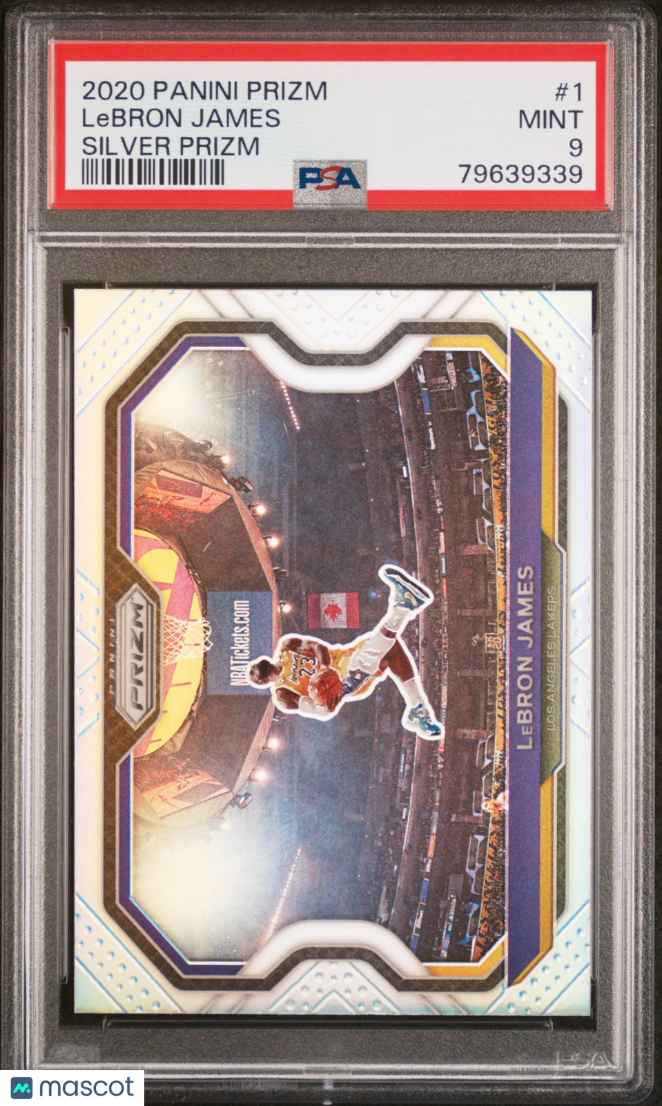 LeBron James 2020-21 Prizm Silver Prizm Kobe Tribute Dunk LA Lakers #1 PSA 9