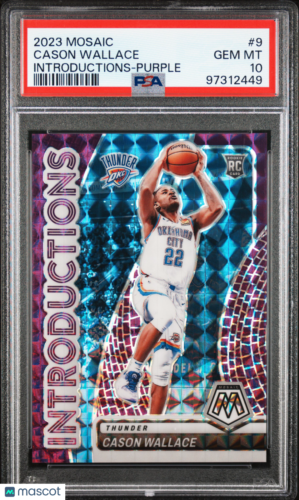 Cason Wallace 2023-24 Mosaic Introductions Purple Prizm RC Thunder 89/99 PSA 10