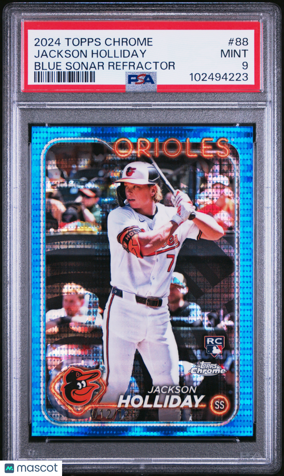 Jackson Holliday 2024 Topps Chrome Blue Sonar Rookie RC Orioles 12/125 PSA 9