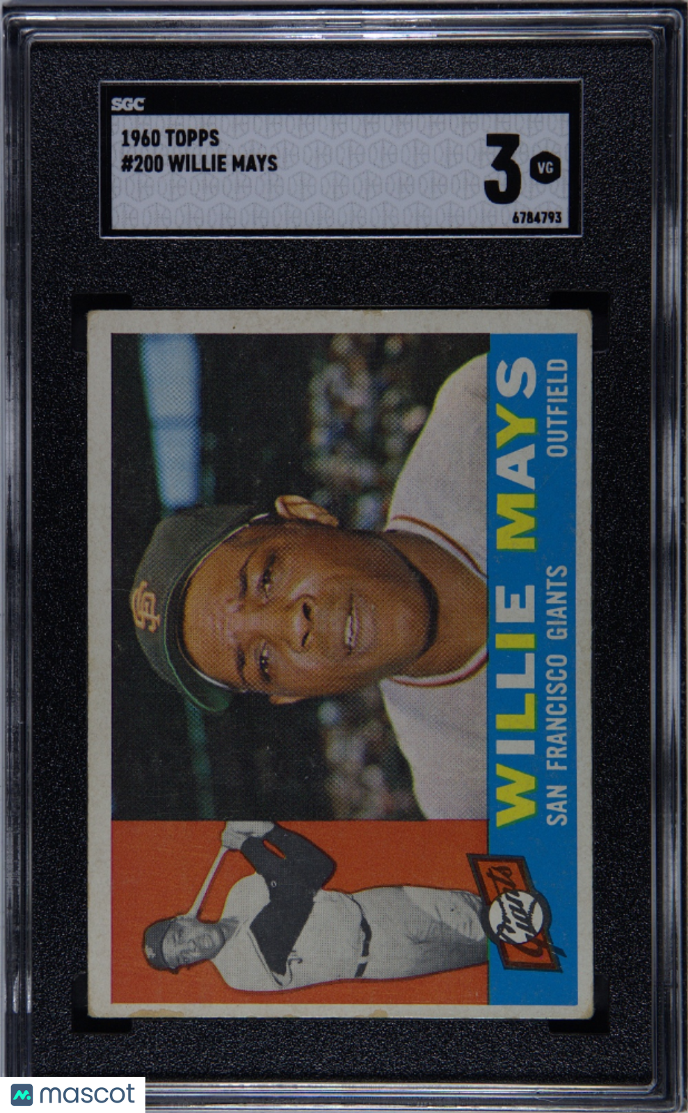 Willie Mays 1960 Topps Card San Fancisco Giants #200 SGC 3