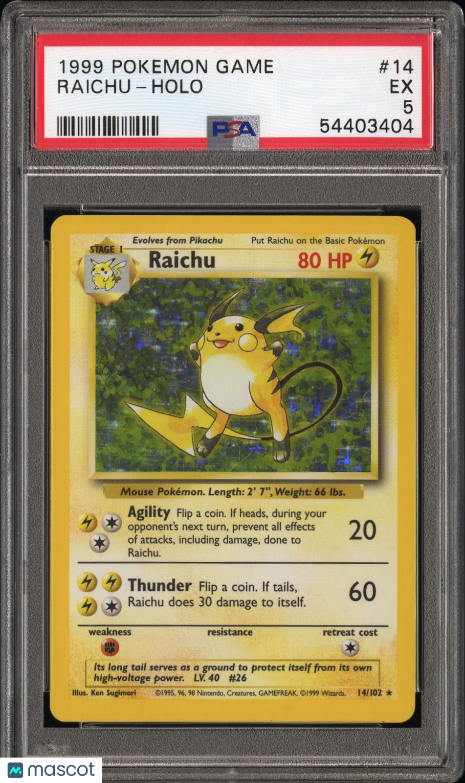 Raichu 1999 Pokemon Game Holo PSA 5 #14