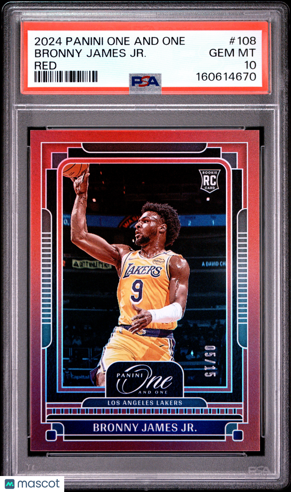 Bronny James Jr. 2024-25 Panini One And One Red RC LA Lakers 5/15 PSA 10
