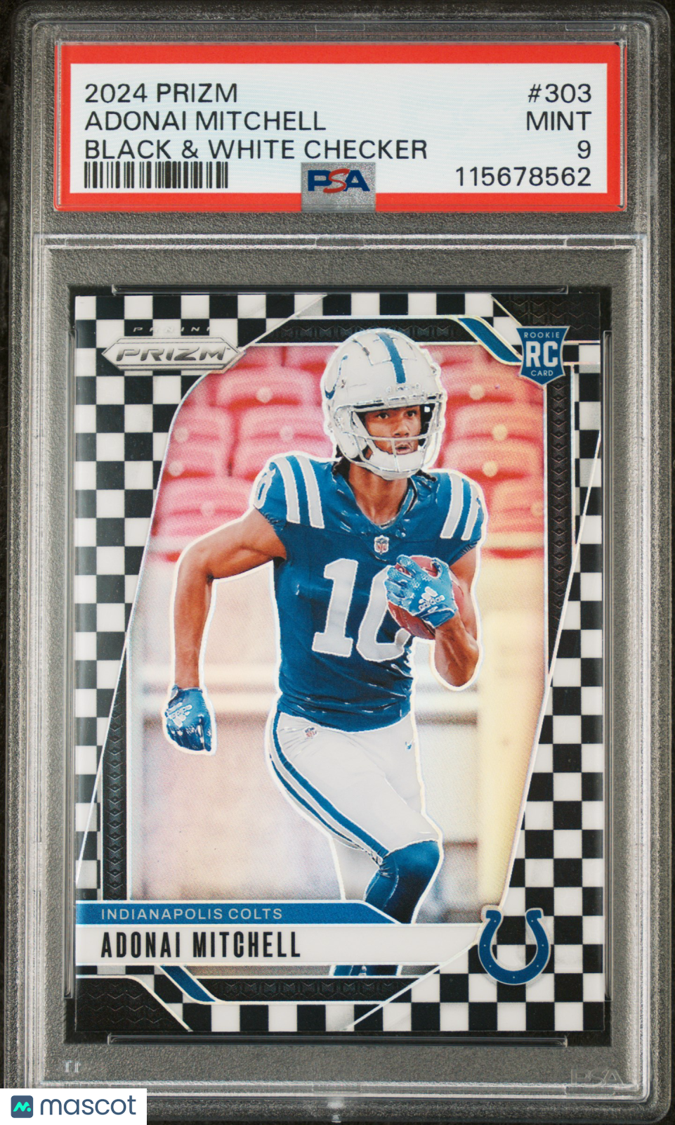 Adonai Mitchell 2024 Prizm Black & White Checker SSP Prizm RC Colts PSA 9