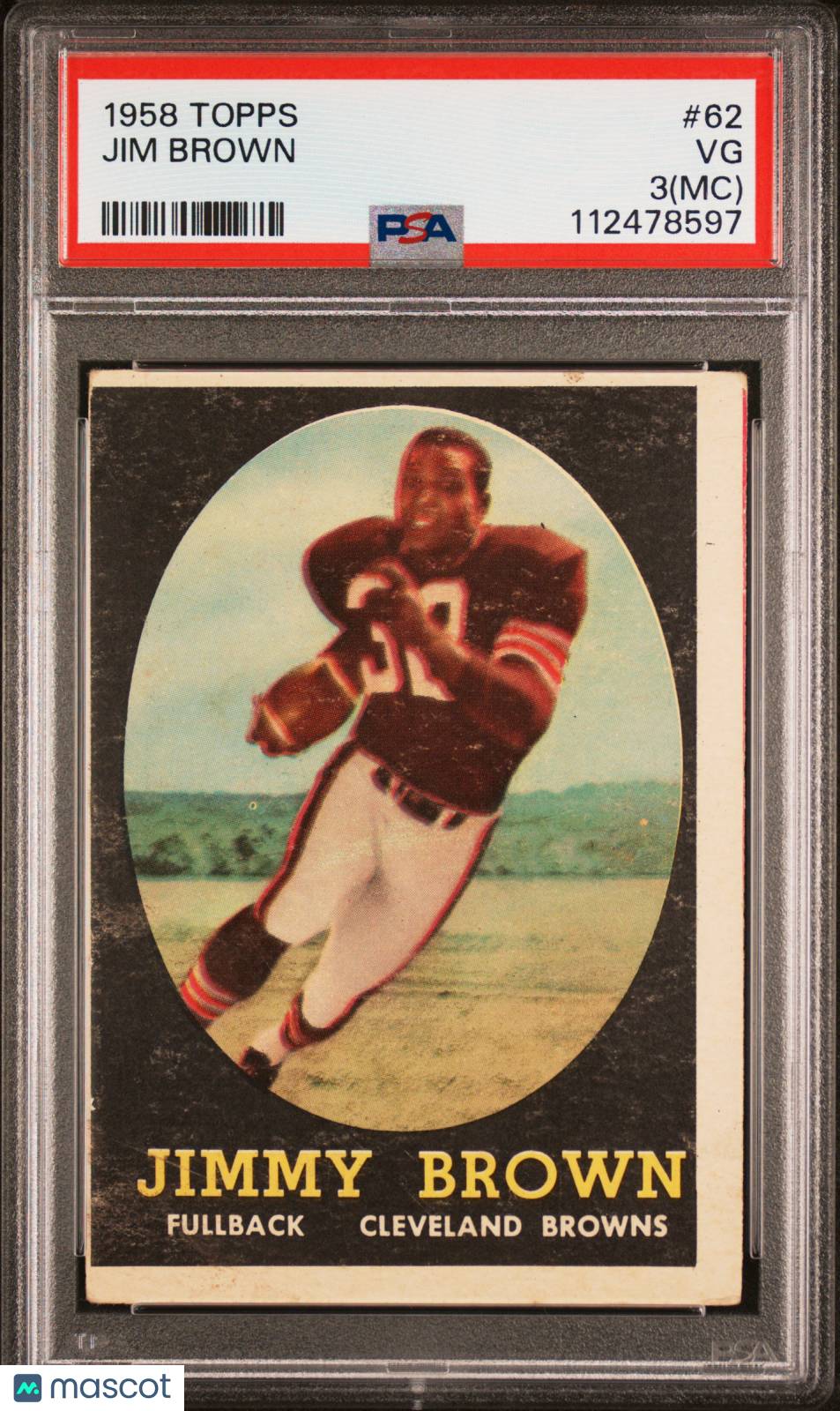 Jim Brown 1958 Topps Rookie Card RC Cleveland Browns #62 PSA 3 MC